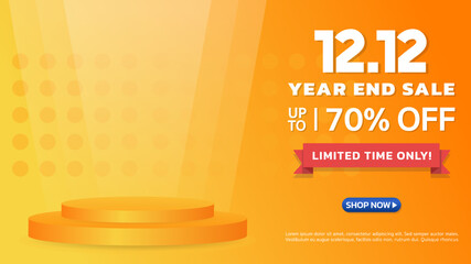 12.12 Year End Sale. Special offer Mega sale 70% off with podium. Banner background vector illustration