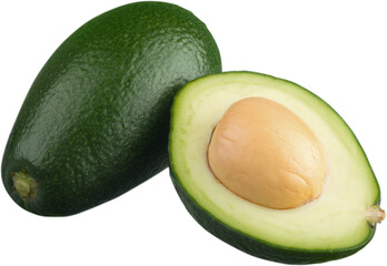 Whole and slice of avocado