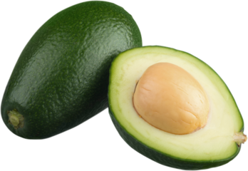 Whole and slice of avocado