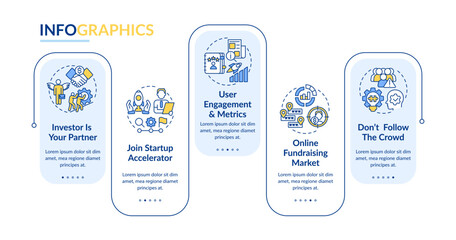 Ways to attract investors rectangle infographic template. Data visualization with 5 steps. Editable timeline info chart. Workflow layout with line icons Lato Bold, Regular fonts used © bsd studio