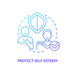 Protect self-esteem blue gradient concept icon. Support existing beliefs. Explanation of confirmatory bias abstract idea thin line illustration. Isolated outline drawing. Myriad Pro-Bold font used