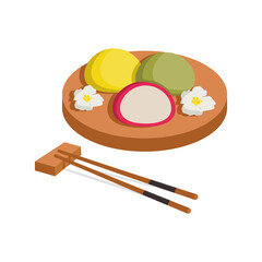 Japanese national cuisine. Mochi. Dessert. Sweetness. Vector graphic.	