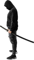 Isolated PNG cutout of a ninja with a katana on a transparent background  © NomadPhotoReference