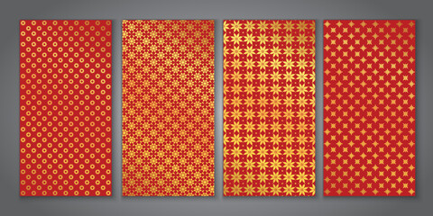 set of illustration of vector backgrounds with red/gold colored christmas decor pattern