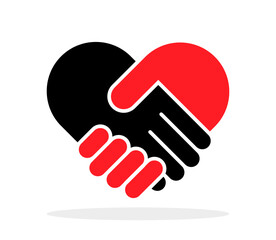 Heart black and red color. Handshake symbol forming a heart. Love symbol. Vector illustration