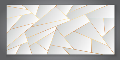 vector illustration of abstract background with gold lines and white geometric shapes	