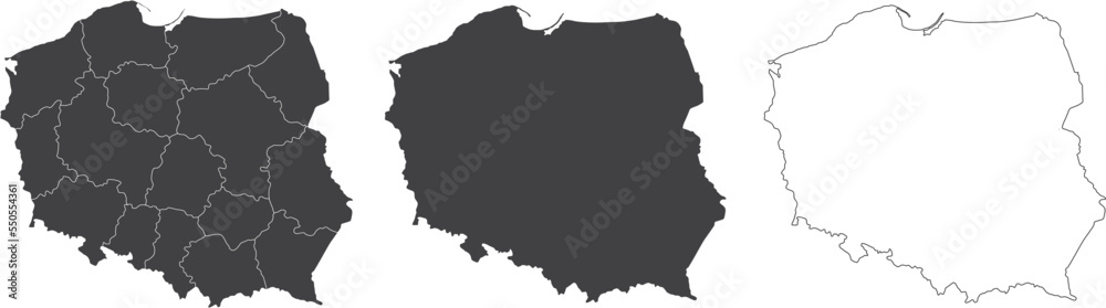 Wall mural set of 3 maps of poland - vector illustrations