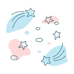 set of holiday stars in delicate shades, arranged in a group, outline