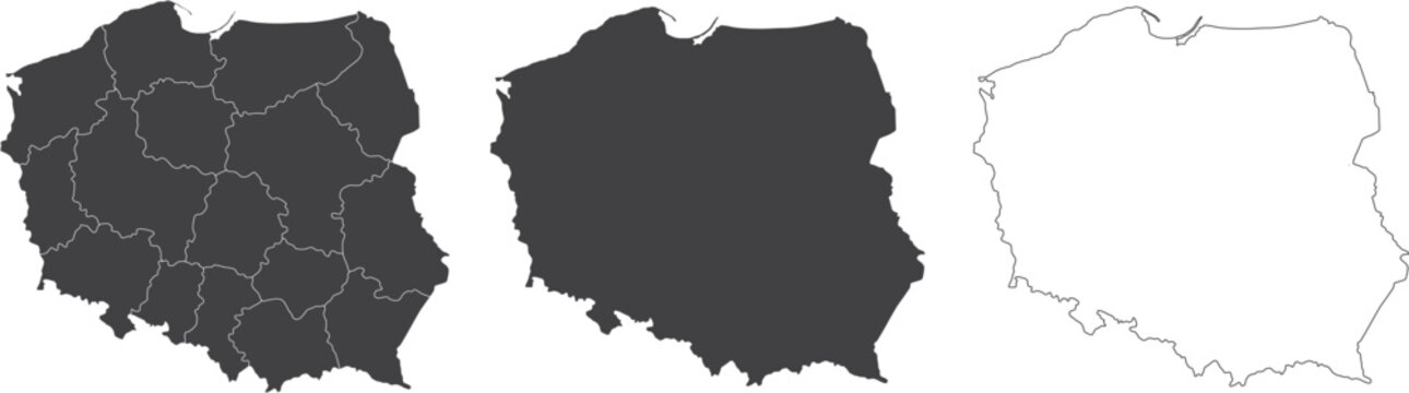 Fototapeta set of 3 maps of Poland - vector illustrations  