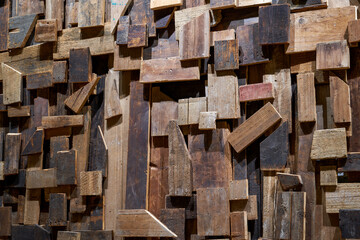 Timber planks covering a wall in a carpenter's shop