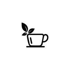 Fototapeta na wymiar Tea Logo Template. Logo for Organic Green tea Shop for Healthy Lifestyle. Cup of Organic Green Tea and Fresh Green Leafs