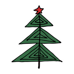 Fototapeta premium Christmas tree hand drawn clipart. Spruce doodle. Single element for card, print, web, design, decor