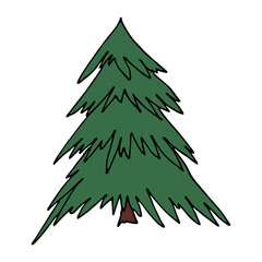 Obraz premium Christmas tree hand drawn clipart. Spruce doodle. Single element for card, print, web, design, decor