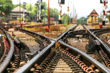 Railway Background, Blurred railway in the City, Soft focus or defocus on rails. 