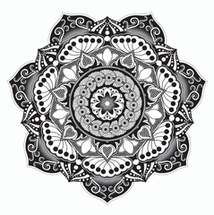 vector illustration black mandala pattern on white background For coloring book, round ornament, flower shape decoration. Arabic, Indian, Moroccan, Spanish, Turkish, Pakistan, Chinese,