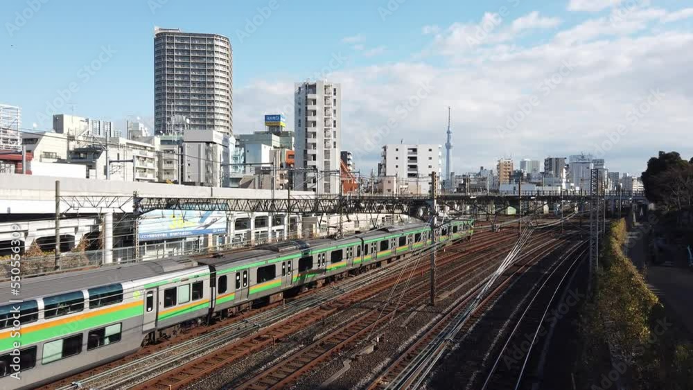 Canvas Prints landscape view from above view to japan railway train jr trackway in daytime winter with trains runn