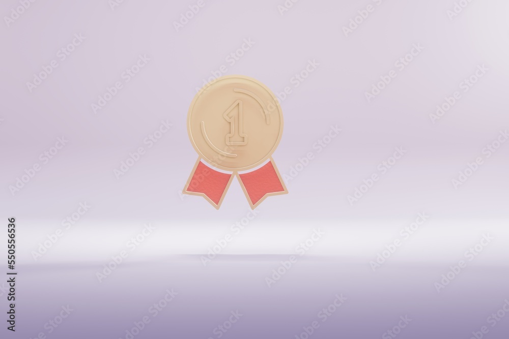 Aufkleber beautiful illustration golden first 1 badge symbol icons on a bright pink background. 3d rendering i