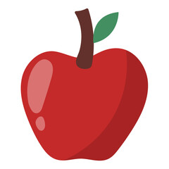 Red apple in cartoon style on white background. Hand drawn fruit isolated element. Vector illustration