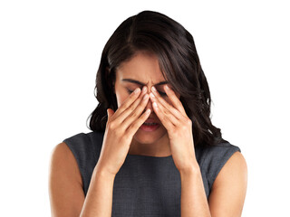 PNG Cropped shot of a young woman looking upset while standing against a grey background