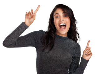PNG Shot of a young woman looking cheerful while standing against a grey background