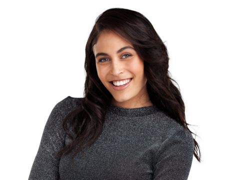 PNG Shot of a beautiful young woman posing against a white background