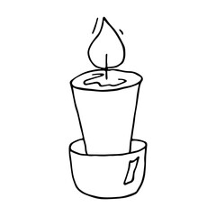 Burning aroma candle. Single doodle illustration. Hand drawn clipart for card, logo, design