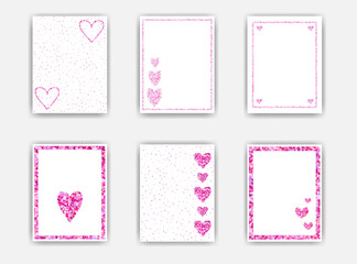 Set of abstract greeting cards with pink hearts