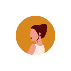 Obraz premium Round profile image of female avatar for social networks with half circle. Fashion and beauty. Bright vector illustration in trendy style.