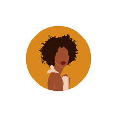 Round profile image of female avatar for social networks with half circle. Fashion and beauty. Bright vector illustration in trendy style.