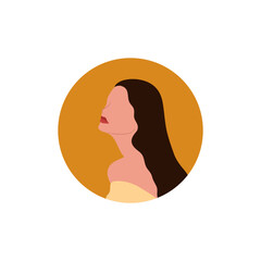Round profile image of female avatar for social networks with half circle. Fashion and beauty. Bright vector illustration in trendy style.