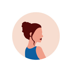 Round profile image of female avatar for social networks with half circle. Fashion and beauty. Bright vector illustration in trendy style.
