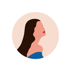 Round profile image of female avatar for social networks with half circle. Fashion and beauty. Bright vector illustration in trendy style.