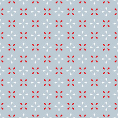 Abstract vector seamless pattern. Simple geometrical background for holiday designs. Christmas or birthday tile print in red, gray, and white colors.