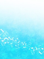雪の結晶と音符が描かれた水色の冬やクリスマス用の背景フレーム