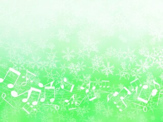 Naklejka na ściany i meble 雪の結晶と音符が描かれた緑色の冬やクリスマス用の背景フレーム