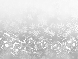 Naklejka na ściany i meble 雪の結晶と音符が描かれたシルバーの冬やクリスマス用の背景フレーム