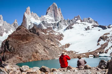 Blackout curtains Fitz Roy Tourists at Laguna de los tres and fitz roy in el chalten patagonia argentina