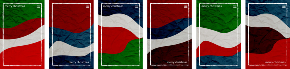 Merry Christmas and Holiday season theme, hues crushed paper vertical Background template frame. Set of 6 color collections. User interface backdrop grunge texture, pattern. Online app visual concept