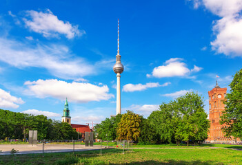 Obraz premium TV Tower and St Mary's Church not far from the Red City Hall, Berlin, Germany