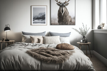 Pastellfarbenes Schlafzimmer im skandinavischen Stil