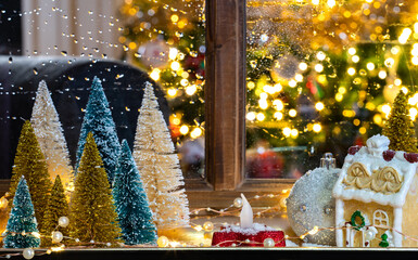 Christmas decorations by the window