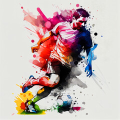 Fototapeta na wymiar Watercolor football player. Soccer poster. Abstract football background. Abstract soccer player illustration