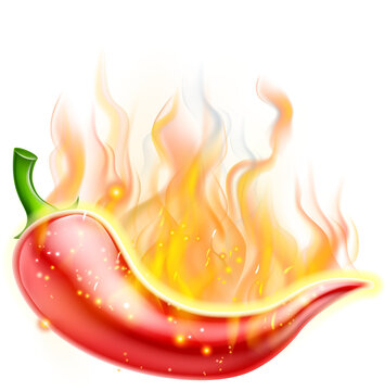 Hot Chilli Spicy Flames Pepper On Fire