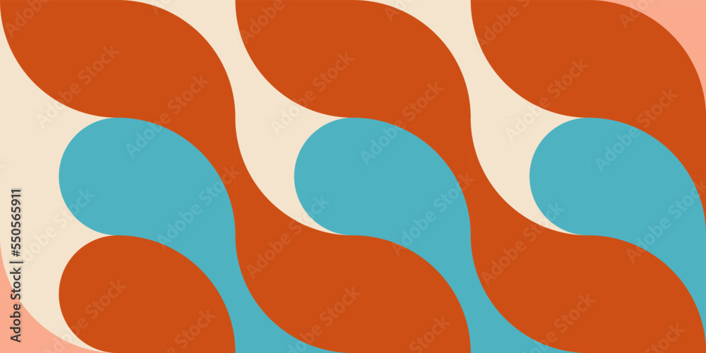Poster Geometric abstract vector background with circles, rectangles and squares in retro Bauhaus style. Pastel colored simple shapes graphic pattern.
