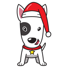 Cartoon bull terrier dog with christmas costume