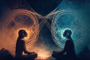 Spiritual Connection Between Two Persons, with electromagnetic connections generated in deep state meditation through astral communication, and Telepathy