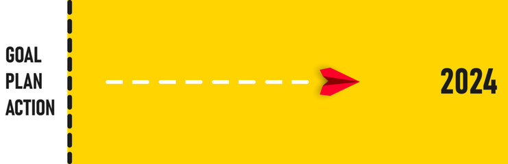 Red airplane going towards goal, plan, action. 2024 year plan idea concept. business creativity new idea discovery innovation technology.
