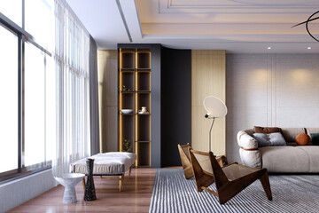 3d rendering,3d illustration, Interior Scene and  Mockup,living room modern style with concept a marble fireplace,marble tv wall.