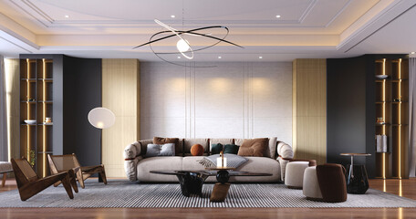 3d rendering,3d illustration, Interior Scene and  Mockup,living room modern style with concept a marble fireplace,marble tv wall.