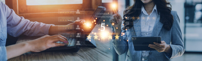Customer review satisfaction feedback survey concept, User give rating to service experience on...